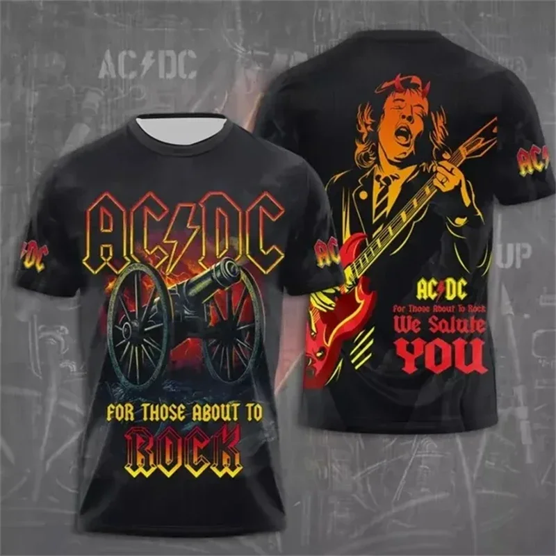 

2025 Fashion Creative AC DC Printed Men's Rock Band T-shirt Summer Trendy Street Round Neck Short Sleeve Top Loose Unisex Clothi
