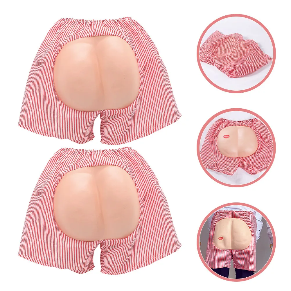 

2Pcs Funny Fake Butt Shorts for Women Men Prank Prop Costume Party Wedding Bachelor Beach Masquerade Novelty Comical Joke Attire
