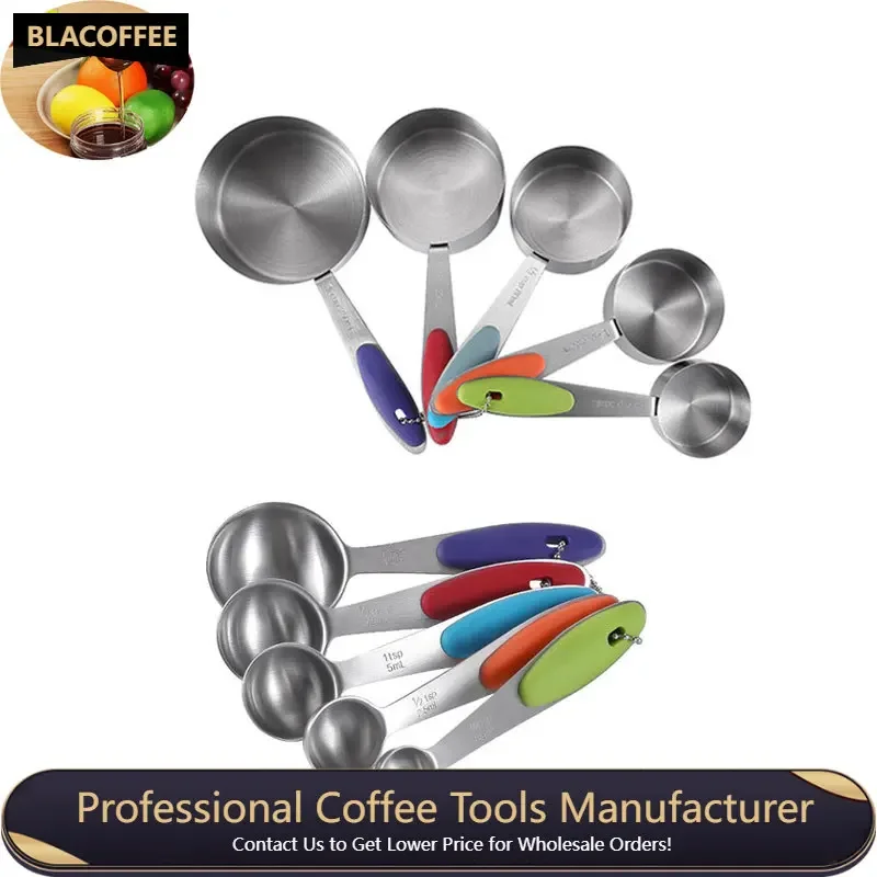 

Measuring Cup Set Roasted Scale Round Coffee Cups Spoon Tool Stainless Steel Kitchen Gadgets Measuring Spoon