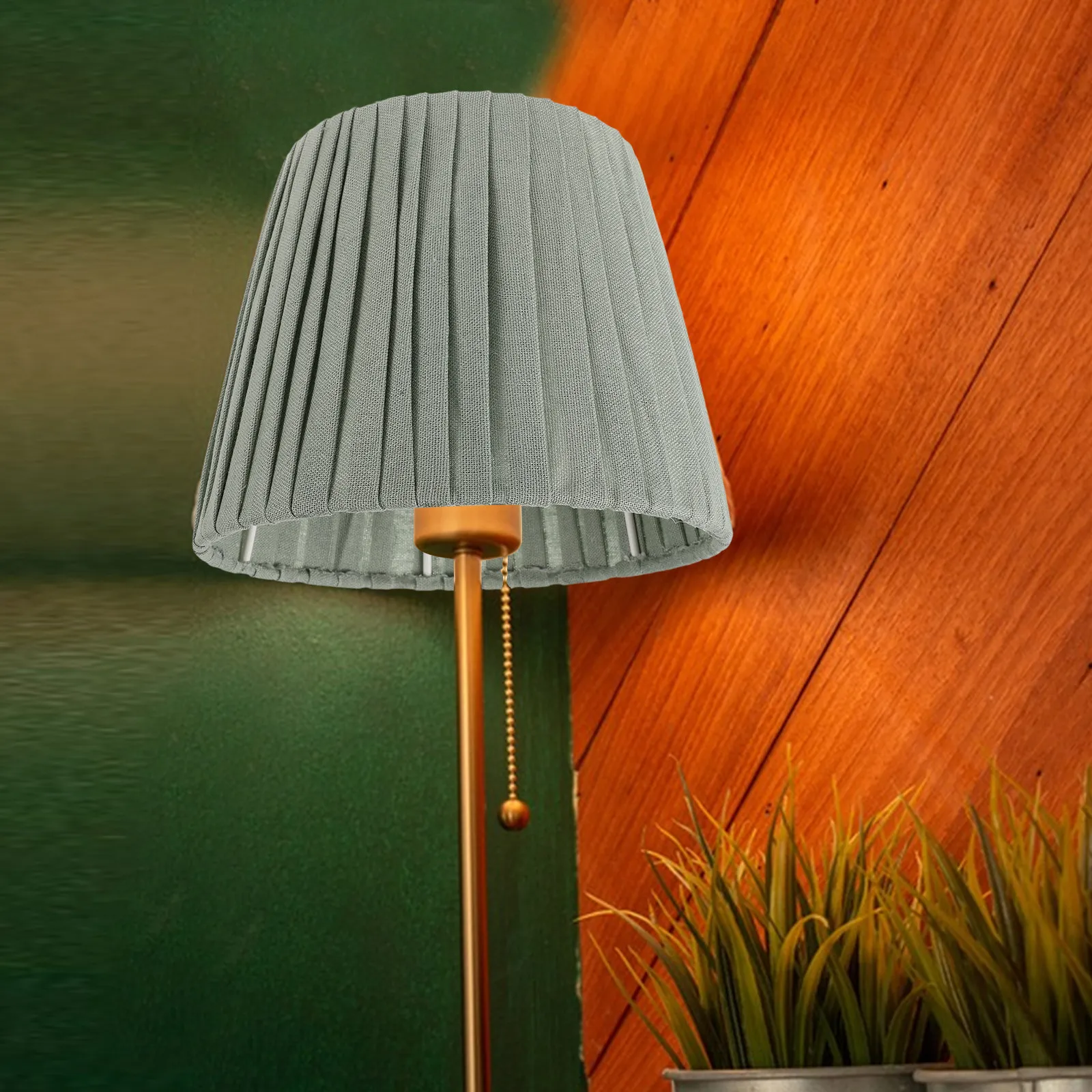 Small Fabric Lampshade Green Pleated for Bedside Desk Nightstand Lamps Spider Fitter Cozy Cottage Farmhouse Country Style