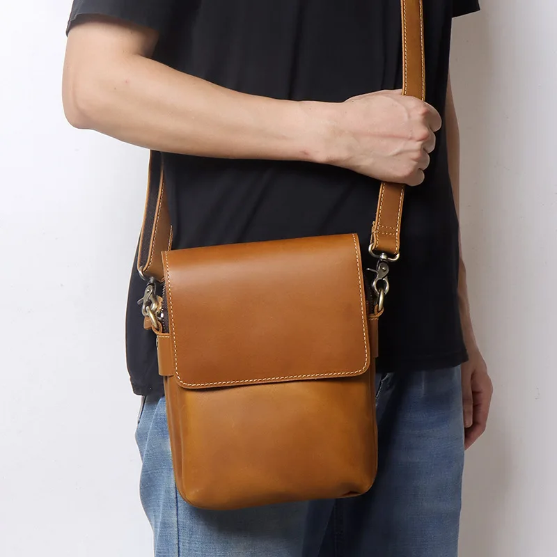 

New Street Trend Casual Genuine Leather oulder Bag Vertical Men's Bag Top Layer Cowhide Single oulder Bag Youth Mobile Ph...