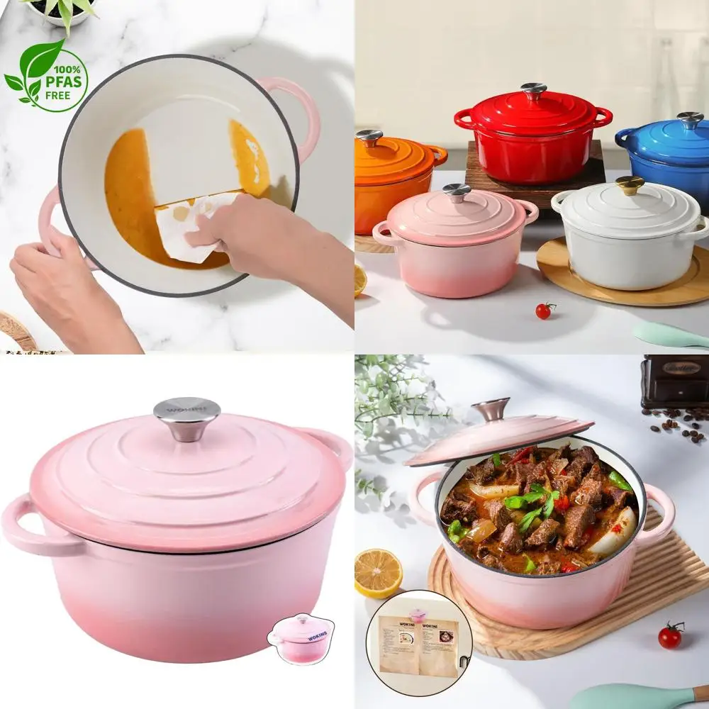 

Розовая эмалированная чугунная голландская духовка на 7 литров с крышкой — прочная посуда для выпечки, тушения, раковины, обжарки, безопасная в духовке до 500 шт. °