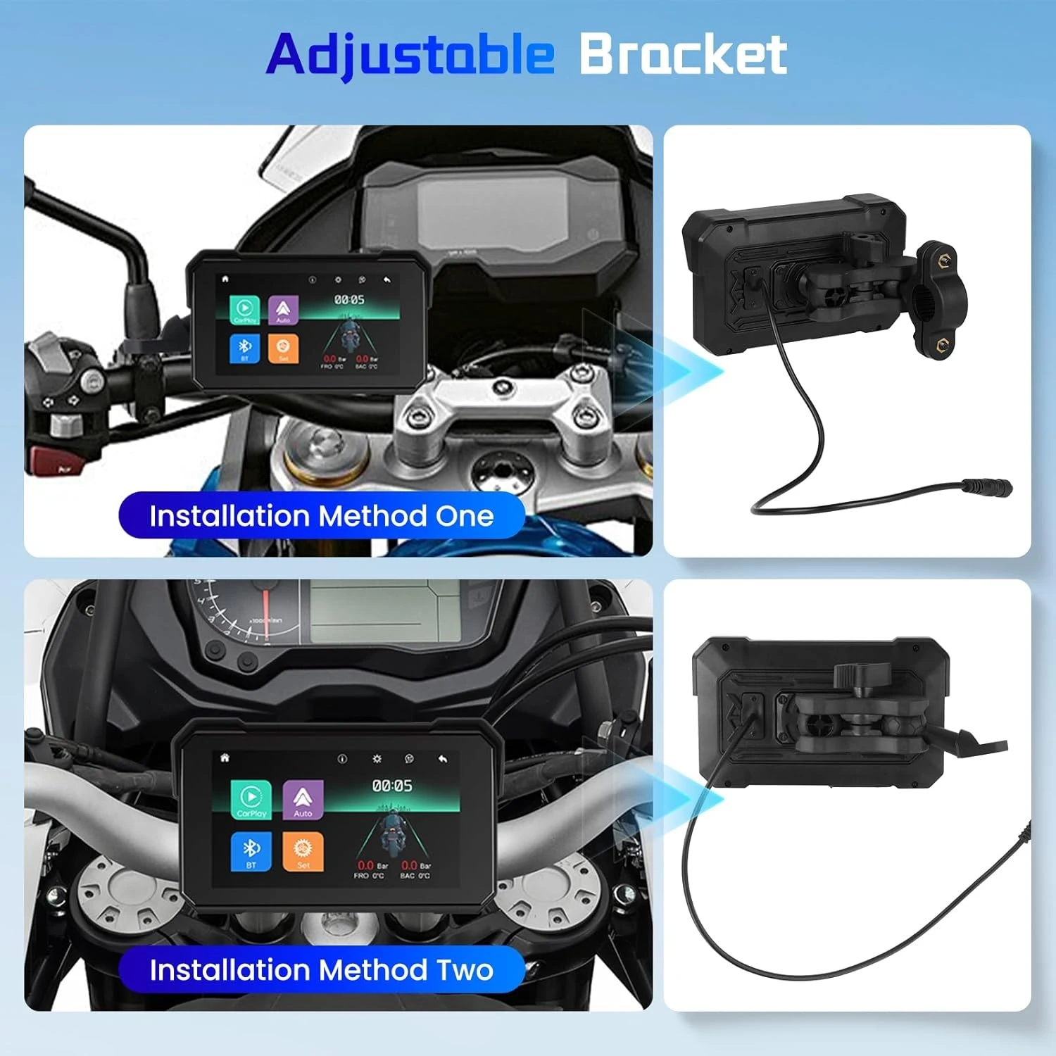 5 بوصة المحمولة دراجة نارية Carplay GPS الملاحة IPX7 شاشة مقاومة للماء واي فاي أندرويد السيارات الوسائط المتعددة الرقمية موتو لوحة القيادة #5
