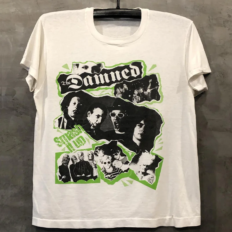 Tagkita Unisex Oversize Rock Band Punk Cotton T-Shirt Short Sleeve Heavyweight Comfortable Cotton Tee for Youth Summer Wear