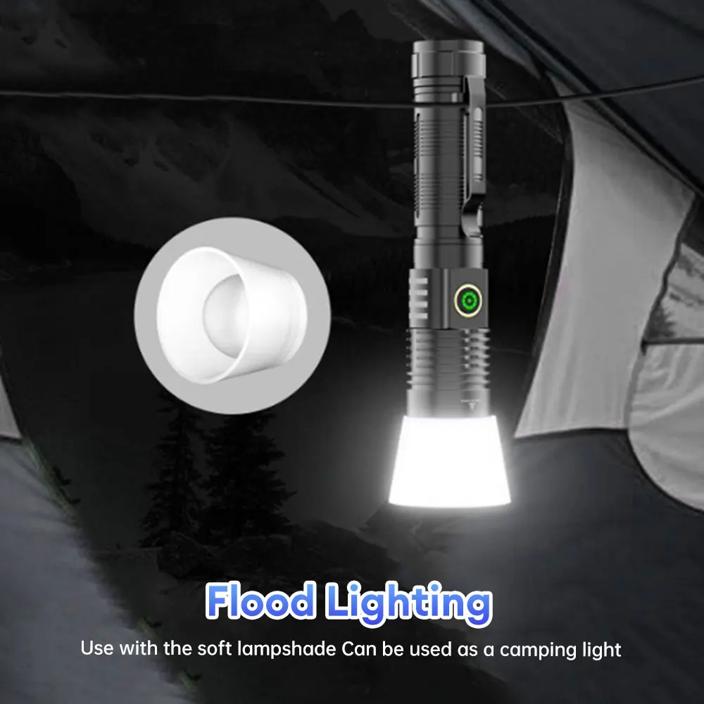 30W LED Flashlight Outdoor Rechargeable Electric Torch Ultra Bright Zoomable Flashlight With 5-color Lens for Camping Fishing