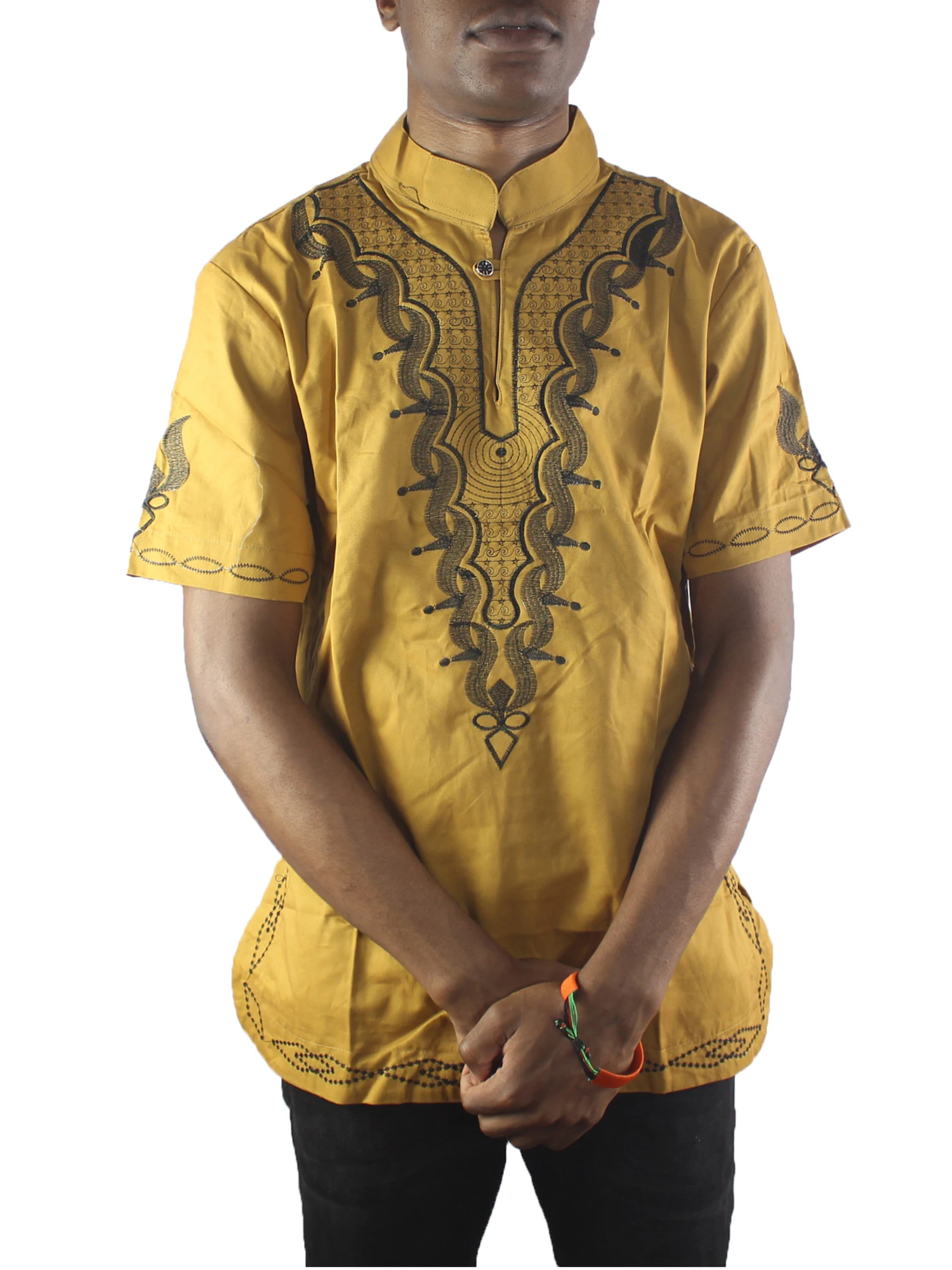 Bata Eyes Bordada Premium - Camisa Africana Manga Curta Dashikiage Embroidered Slim African Hippie Dashiki Ankara Top