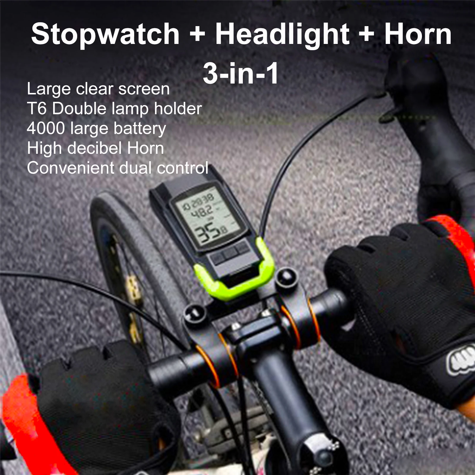 Fiets Stopwatch Hoorn Koplamp 3 In 1 Computer Stand 3in1 Gestapelde Fiets Computer Base Computer Stand Cycling Code Horloge Headlig