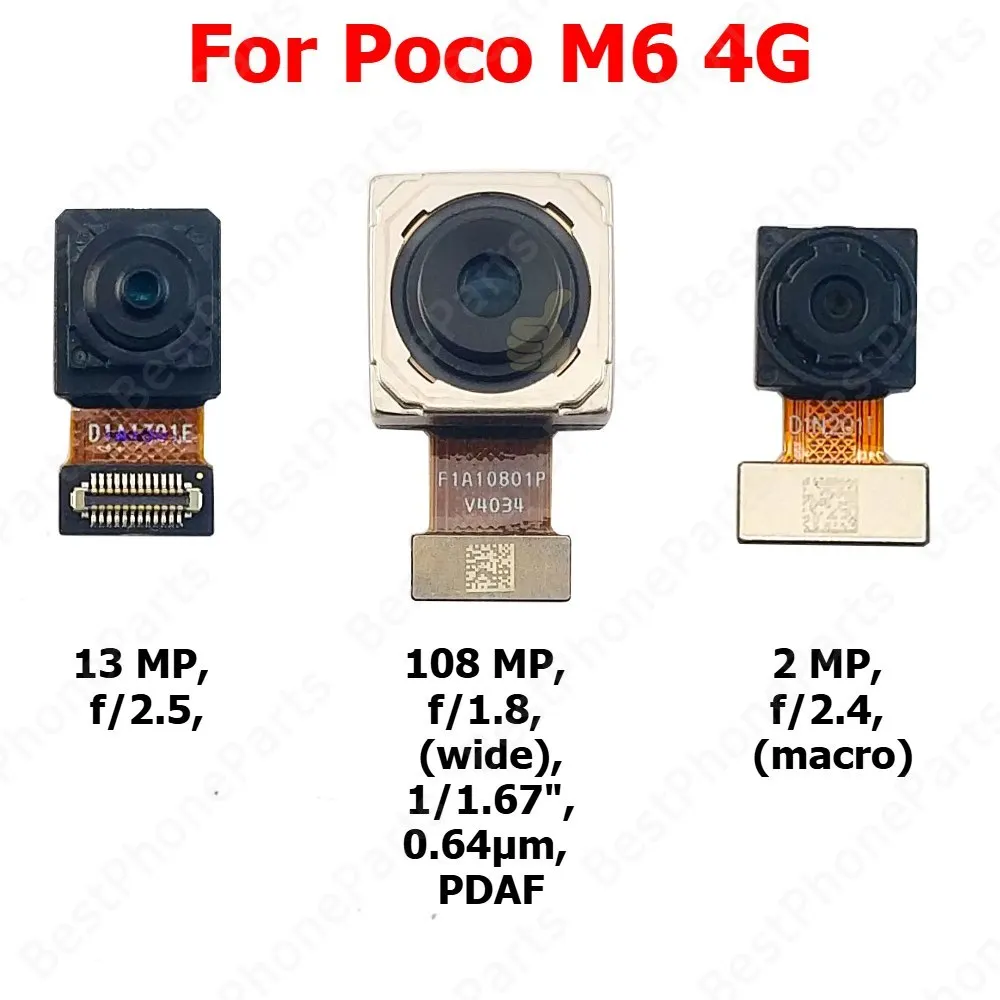 

Камера для Xiaomi Poco M6 4G PocoM6, задняя сторона, передняя часть, передняя часть, задняя камера для селфи, модуль, детали для мобильных телефонов