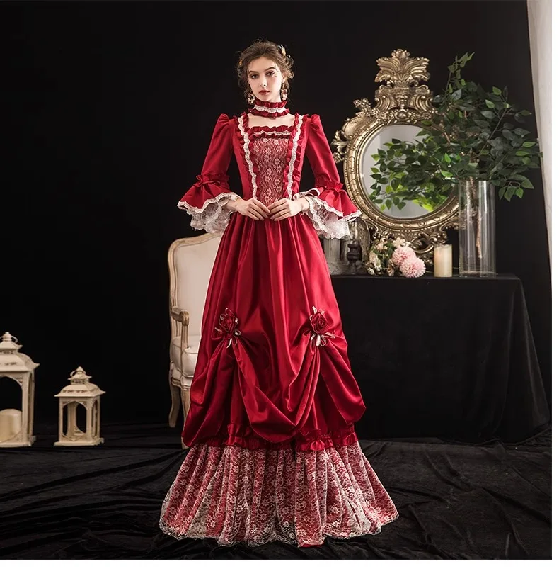 Fiore bordeaux Splendido abito francese Corte europea Studio Spettacolo di danza drammatica Incontro annuale Robe De Cérémonie Femme