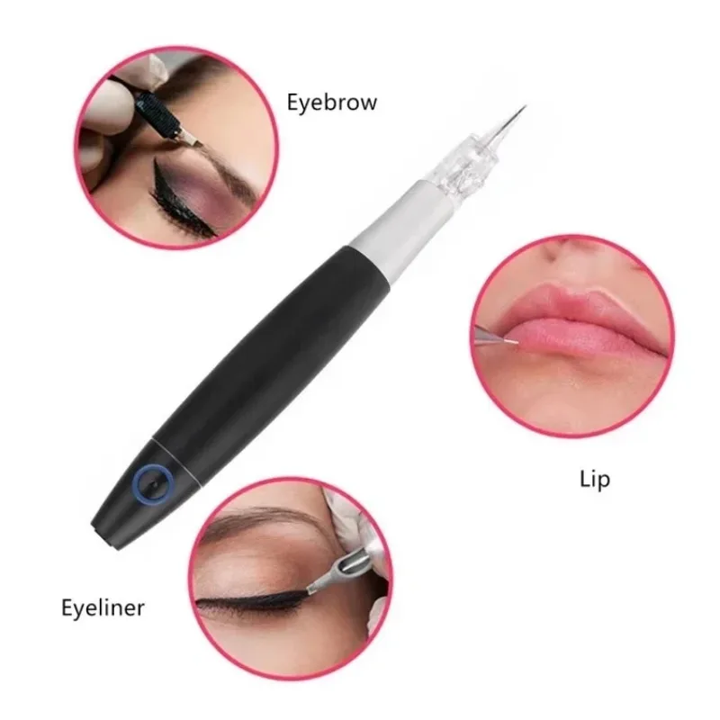 ชุดเครื่องสักคิ้วถาวรคุณภาพสูง ไมโครเชดดิ้ง เครื่องสักดิจิตอลสำหรับริมฝีปาก คิ้ว อายไลเนอร์ สีทองและสีเงิน