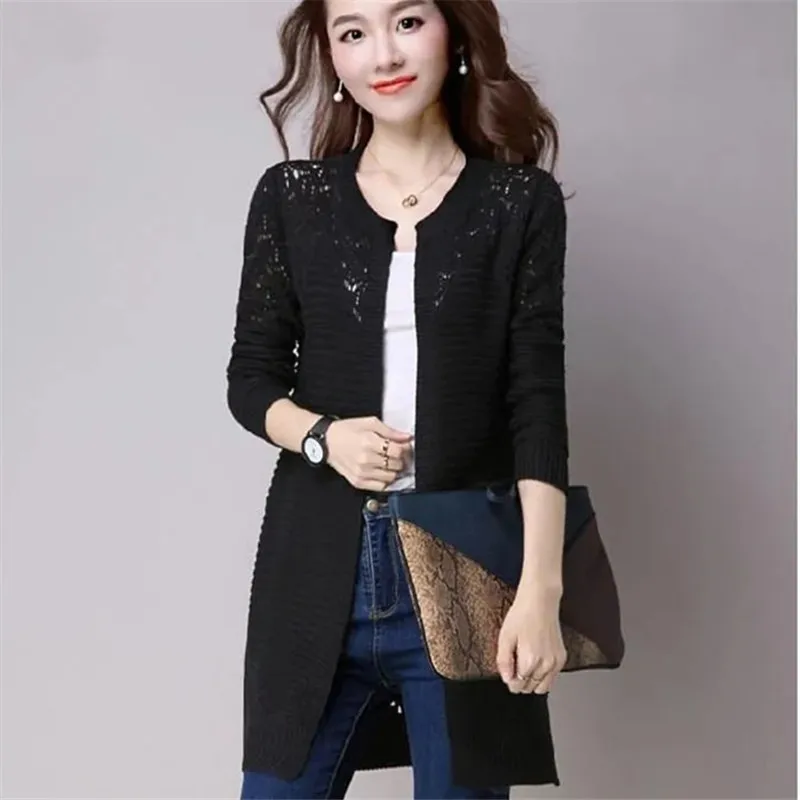 Women Knitted Hollow Out Long Sleeve Cardigan Sweater Autumn Ladies Tops Casual Crochet Cardigans Knitwear Female Clothes G2717