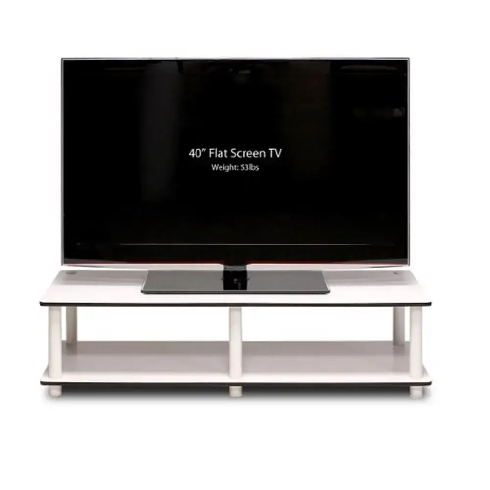 Wide TV Stand Wooden No Tools Assembly 46" Flat Screen Panel White Shelf 41.3x15.6x10.9