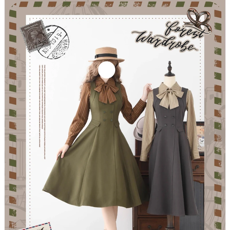 Oryginalna Brytyjska Retro Elegancka Lolita Koszula w Paski z Długim Rękawem Wiosna Jesień 2025 Damska Słodka Bluzka z Kokardą i Sznurowaniem, Dopasowany Krój