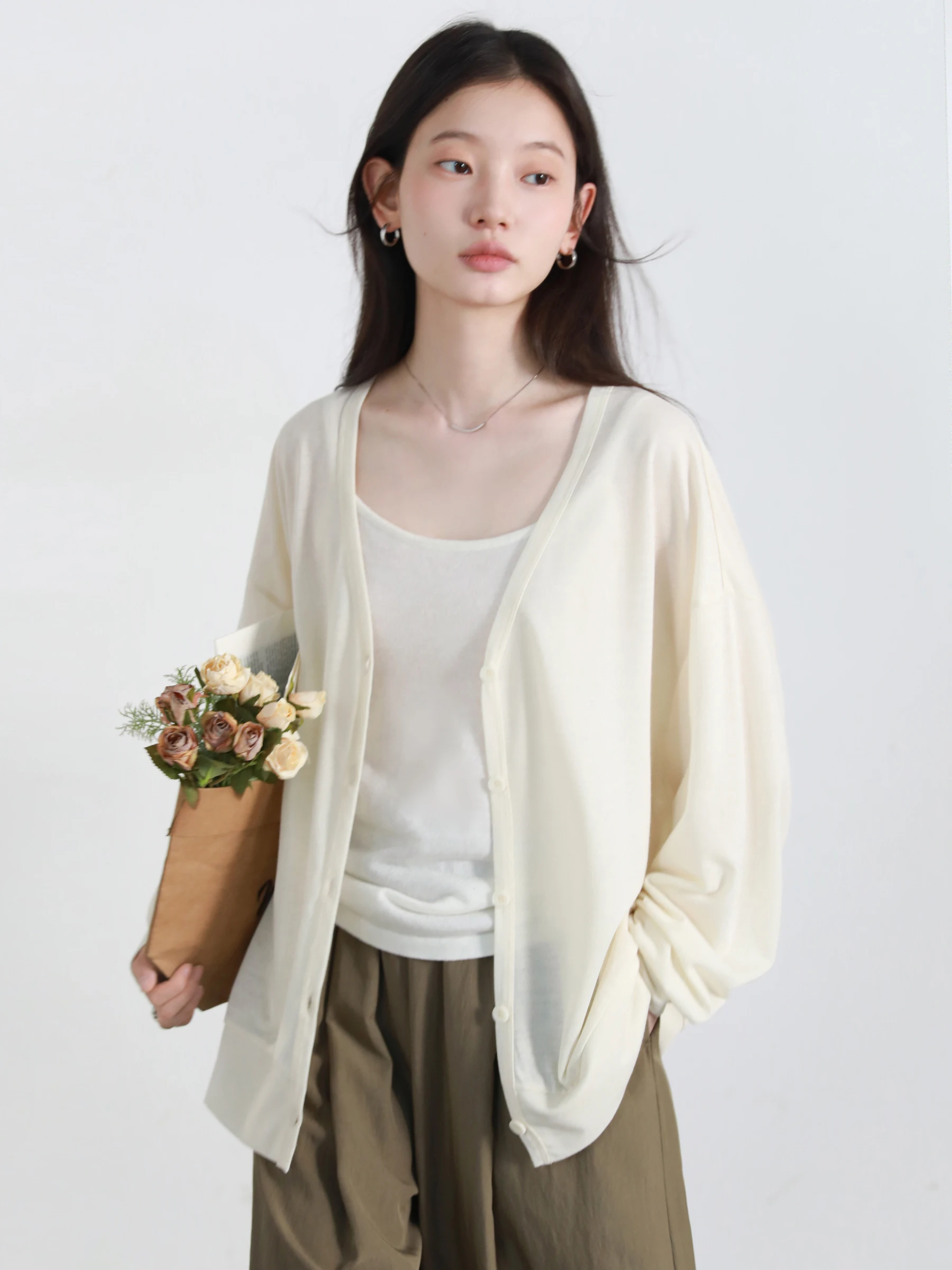 CHIC VEN femmes Cardigan ample décontracté solide nouveau col en v manches longues tricoté chandails femme pulls printemps automne 2025