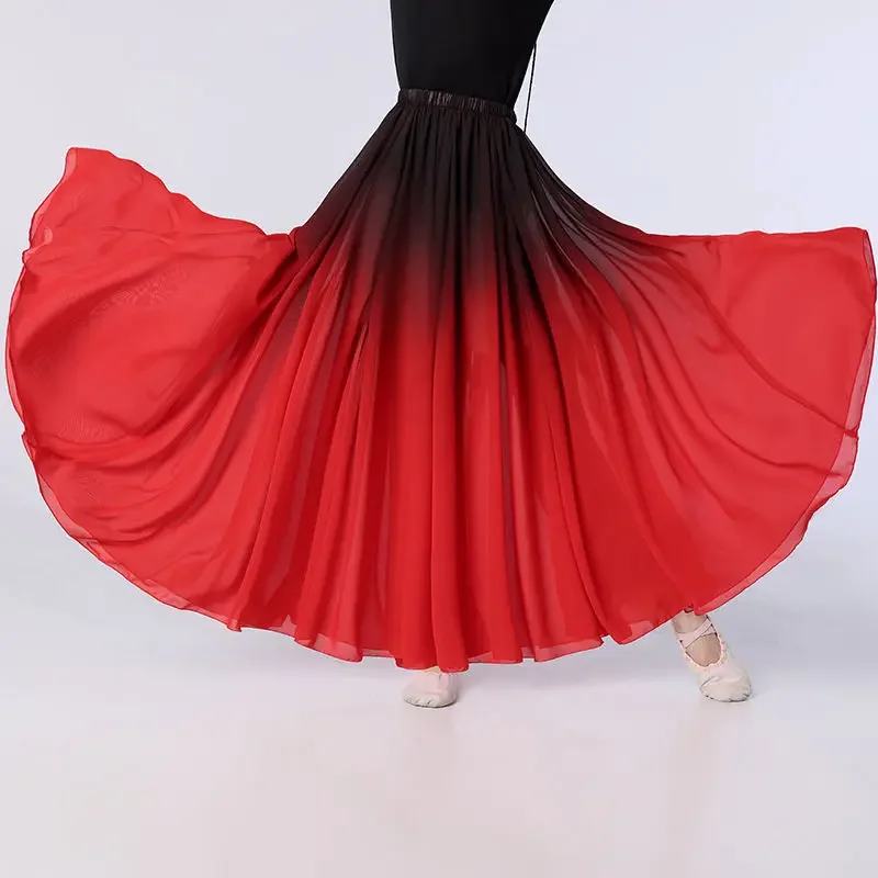 Novas crianças menina espanha dança flamenco chiffon saia para crianças desempenho de palco saias de dança 180/360/540/720 graus trajes