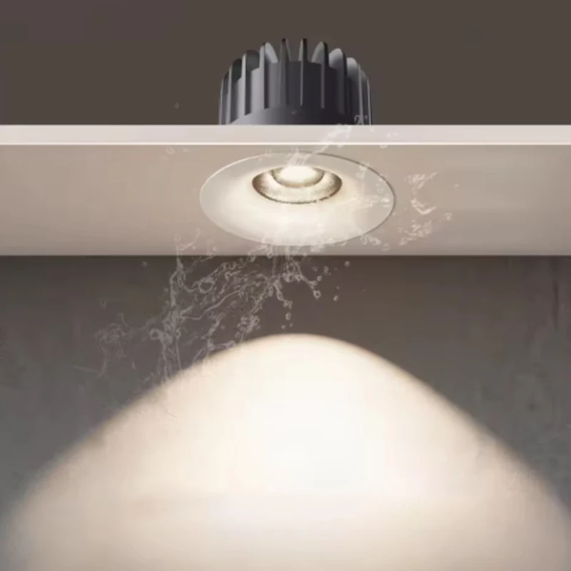 Borderless IP54 Waterproof Downlight, Anti Fog, Moisture-Proof Ceiling Light, Anti Glare COB Embedded, Bathroom, Kitchen, Hotel