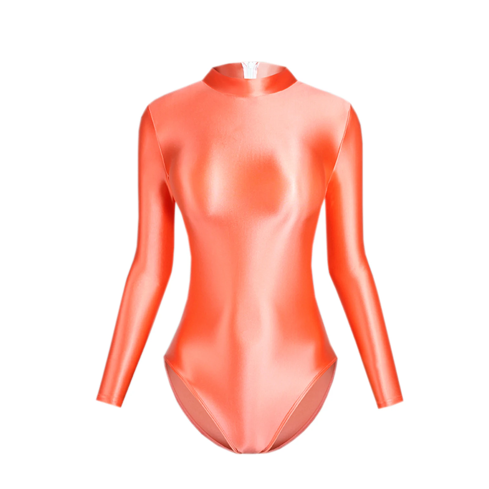 Top de cintura alta, peça única, base de cor sólida com mangas compridas, zíper frontal de comprimento total e pernas longas