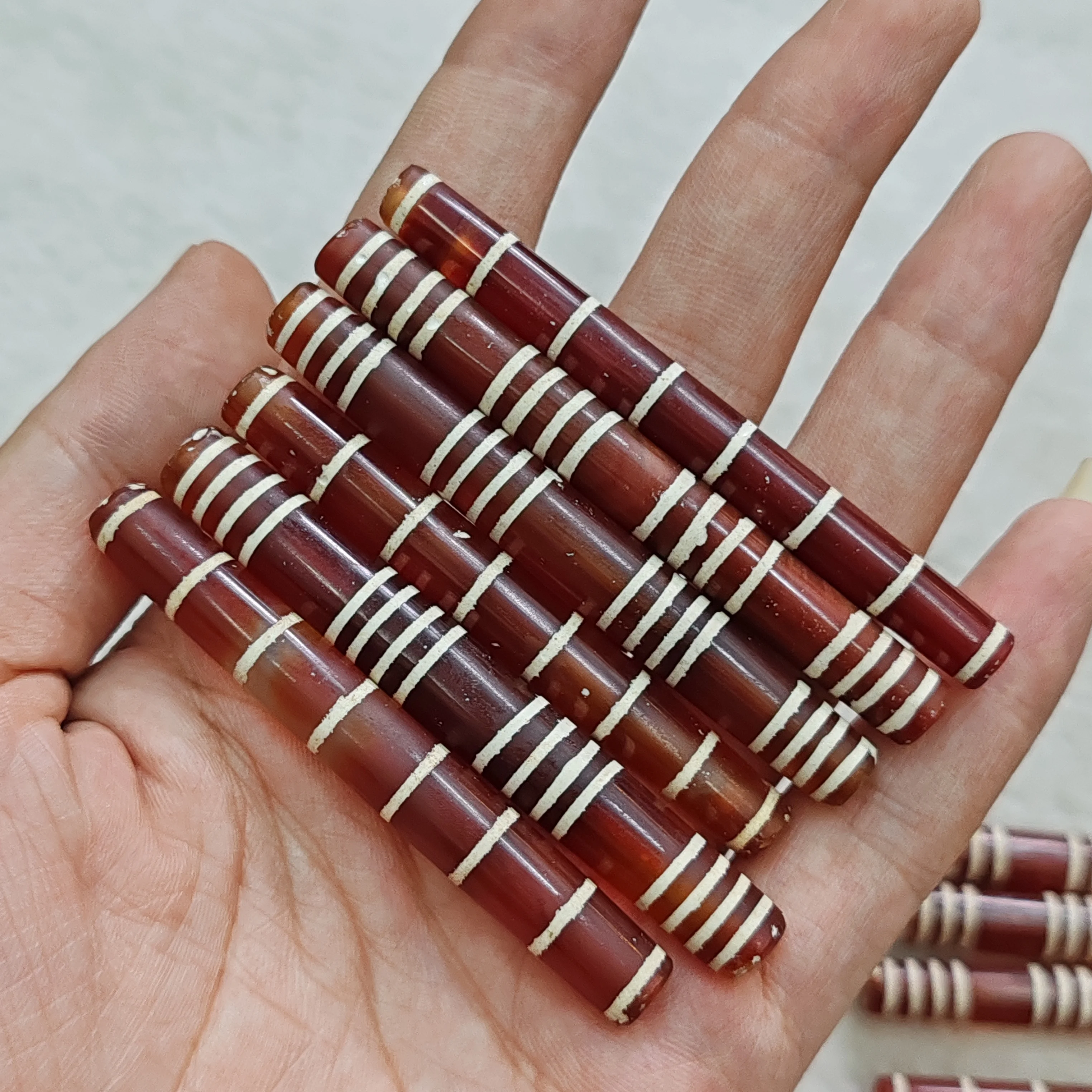 1pcs/lot natural agate white wire tube beads West Asian Carnelian red 68mm Large size Accessories jewelry diy necklace Ethnic