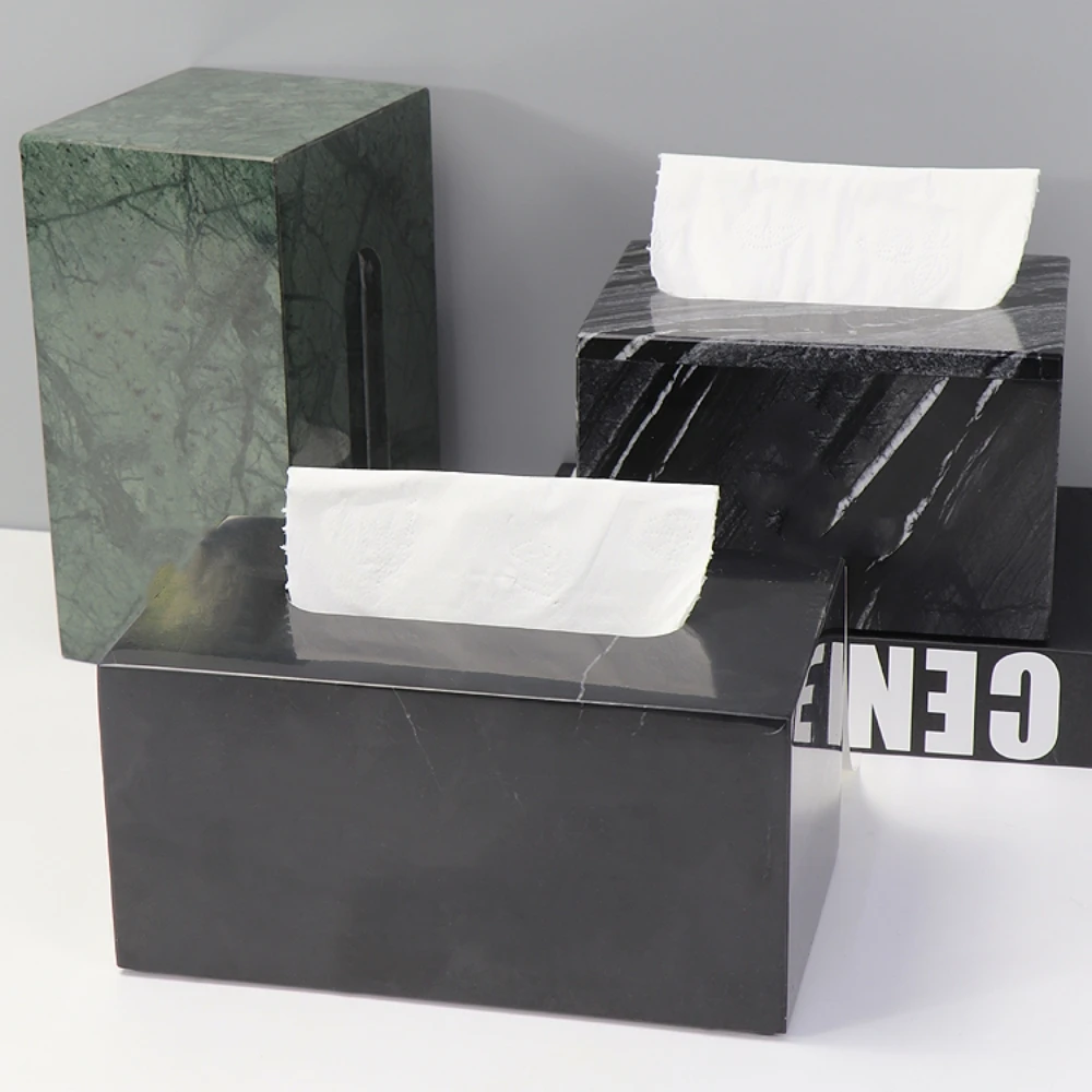 Wholesale Customized Factory Outlet 20x12x10CM Cuboid Natural Marble Stone Medium Tissue Box Storage Organization Case