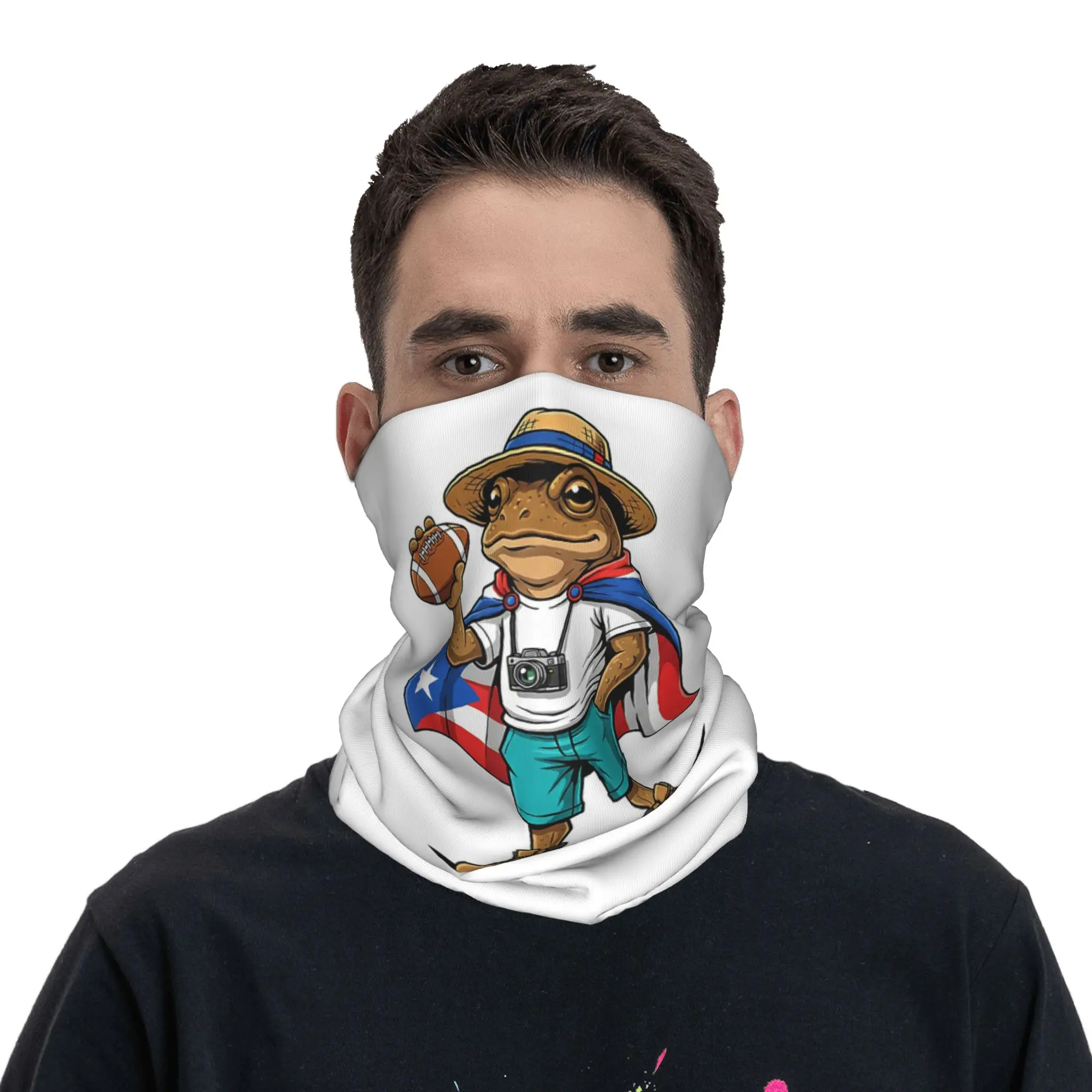 Coqui Frog Football Puerto Rico Flag Island Pride Bandana Neck Cover Printed Mask Scarf Headwear Cycling For Men Women Adult
