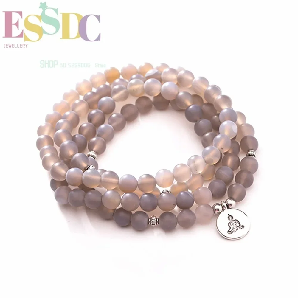 Fashion Natural Matte Grey Onyx 108 Maraver Pendant Yoga Healing Bracelet Simple and Generous Jewelry for Men and Women