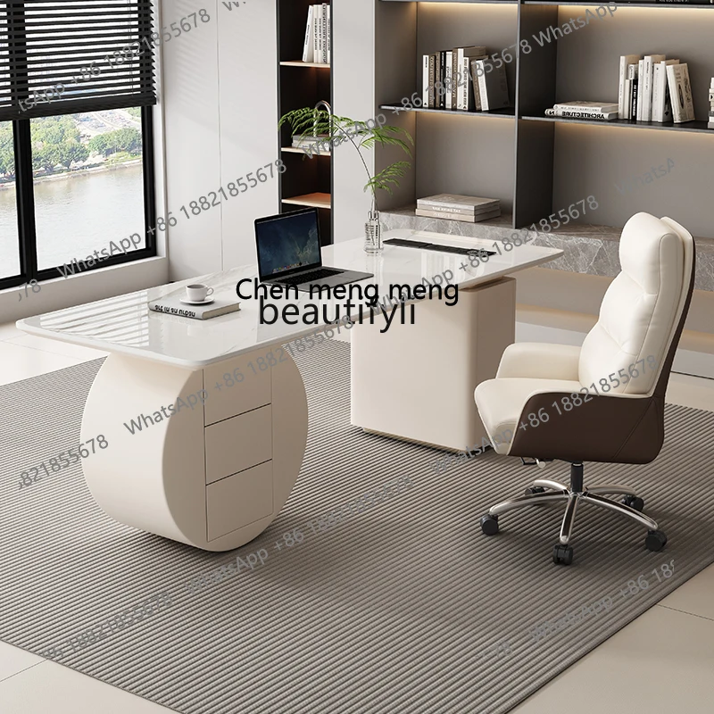 

P178 Cream Style Light Luxury Rock Board Home Modern Minimalist Study Computer Desk Beauty Salon Consultation Desk Office Desk