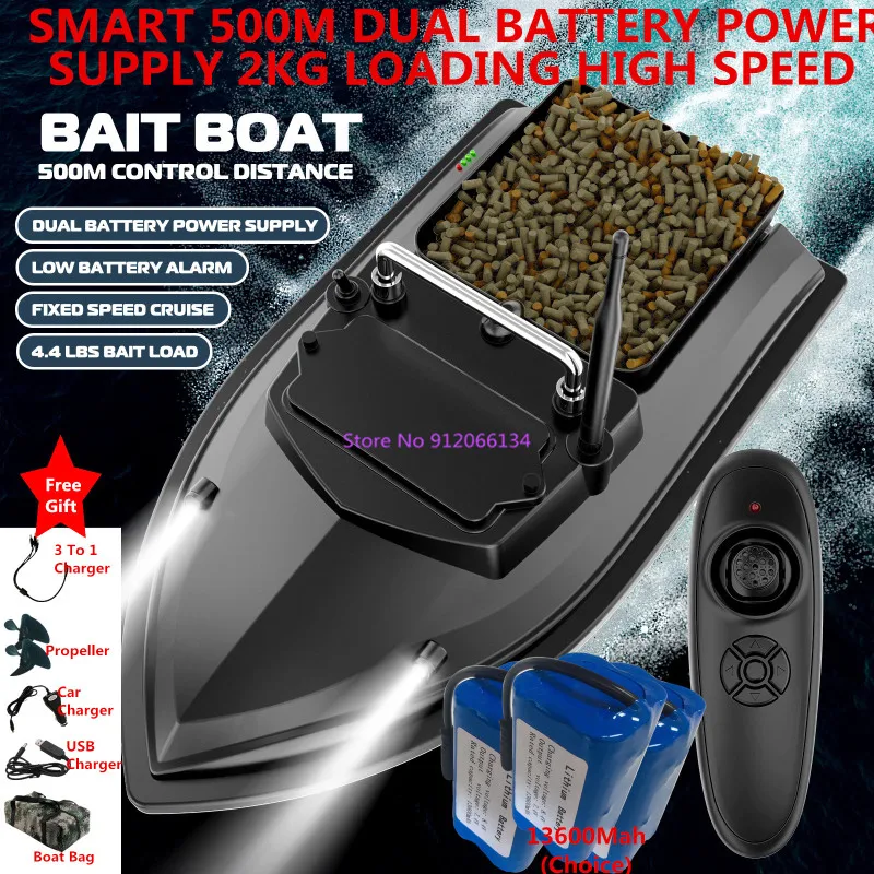 500M Large Smart Waterproof Remote Control RC Nest Bait Boat 2KG Loading One Key Cruise Night Light High Speed RC Fishing Boat