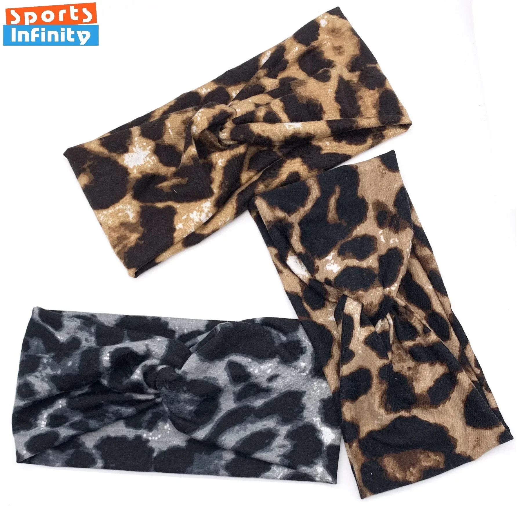 Fashion Leopard Print Sports Headband Women Camouflage Cross Headscarf Wide Sweatband Absorbent Sweat Band Yoga Running Headband