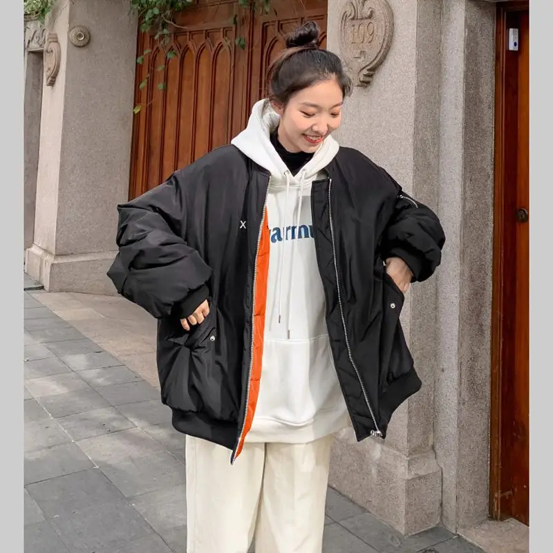 

2023 New Winter Baseball Quilted Jacket Women Harajuku Fashion Korean Streetwear Oversized Puffer Jackets Warm Bomber Outwear