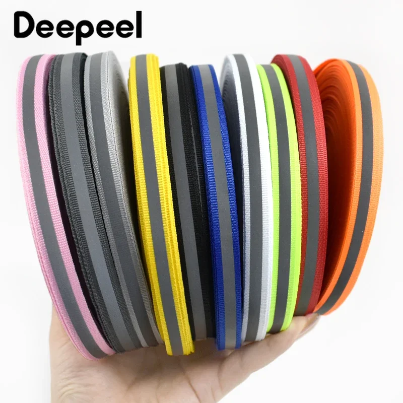 50Yards Deepeel 10mm Reflective Nylon Webbing Backpack Strap Pet Rope Garment Decorative Ribbon DIY Crafts Sewing Accessories