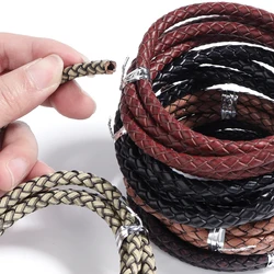 1Meter Round Braided Brown Beige Genuine Leather Cord Thread String 6mm For DIY Clothing Decoration Handmade Crafts Accessories