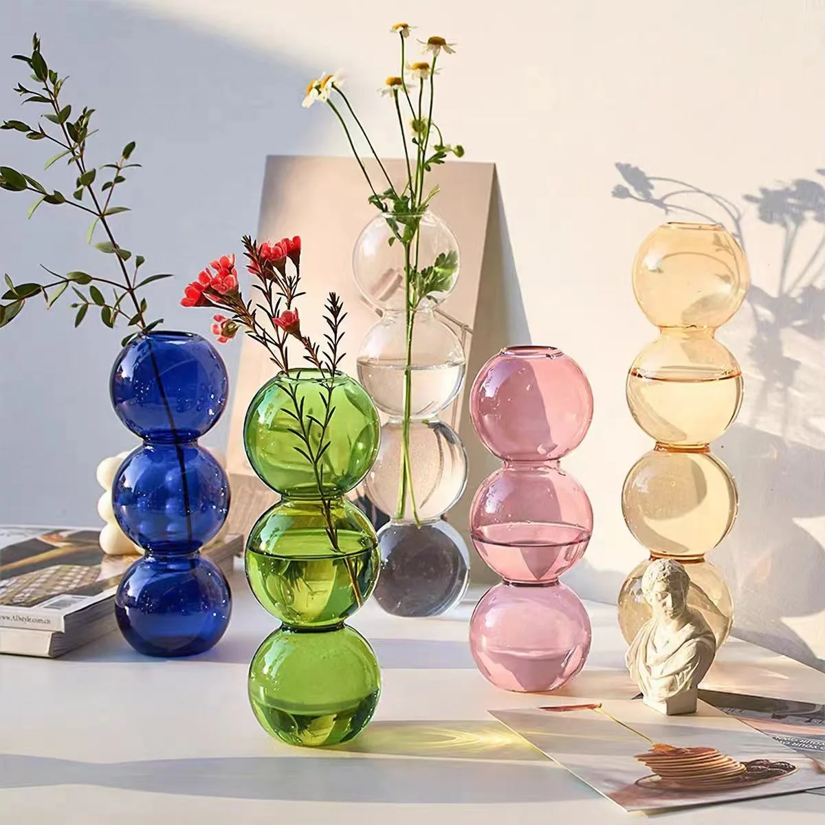 Nordic Glass Bubble Vase - Clear Hydroponic Planter for Home Desk Decor, Cute Simple Gift Idea & Flower Arrangement Decoration