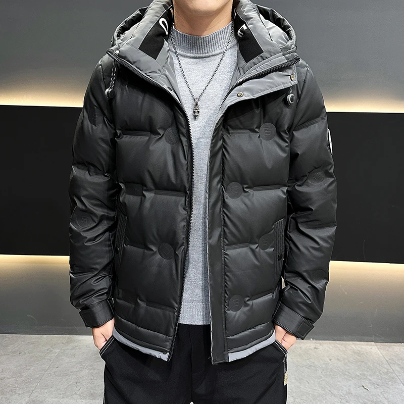 

Модная молодежная мужская пуховая куртка: новая, теплая, морозостойкая, повседневная, белая, с капюшоном, от трендового бренда