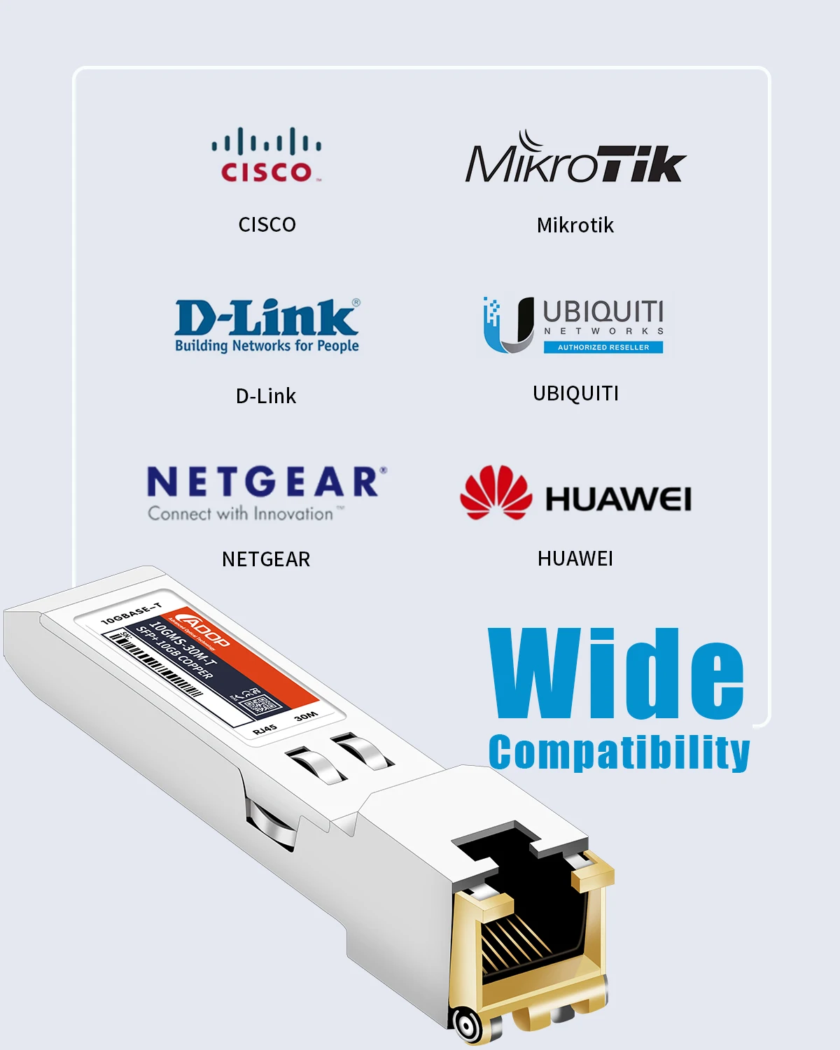 ADOP SFP+ to RJ45 Copper Module -  Transceiver for Cisco SFP-10G-T, Ubiquiti, Netgear, QNAP, Broadcom, MikroTik S+RJ10, up to 30