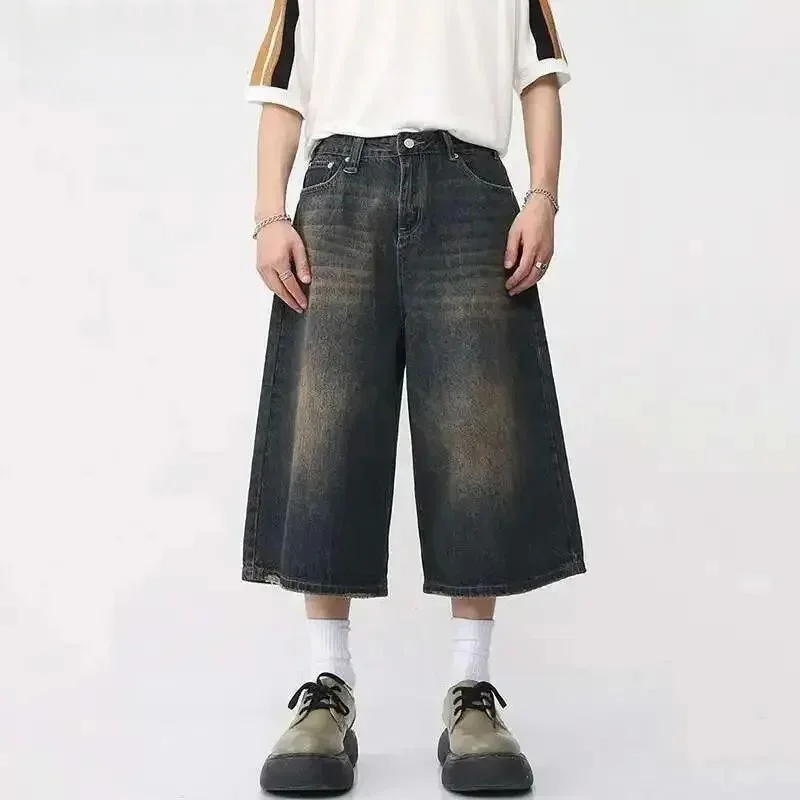 

IEFB Korean Style Vintage Loose Wide Men's Jeans Summer Comfortable Fit Drawstring Neutral Polyamide Fiber Resistant to Defor...