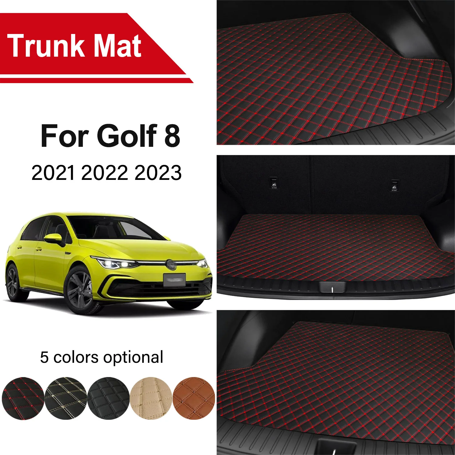 

Коврик в багажник автомобиля для VW Volkswagen Golf 8 MK8 2023 2022 2021, кожаный водонепроницаемый прочный коврик с вышивкой, аксессуары для салона автомобиля