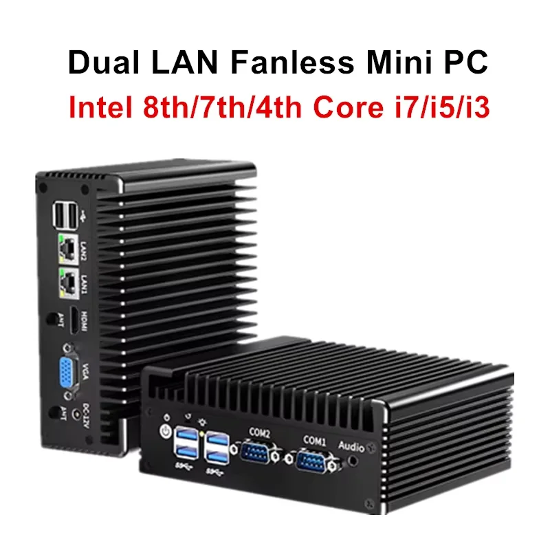 Topton Dual LAN Fanless Mini PC Intel i7 4500U i5 8250U i3 7100U 6xUSB 2xCOM HDMI+VGA Industrial Firewall Computer Home Server