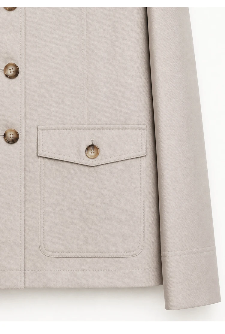 K2540W Luxuriöse Damen-Militärjacke aus Strukturiertem Wollmischgewebe mit Stehkragen, Tailliertem Schnitt und Eleganter Oberbekleidung – Detail 24