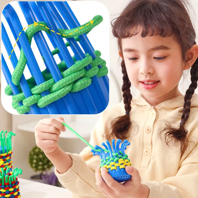 4 Stück Kinder DIY Weben Handwerk Spielzeug Blumen korb geflochtenes Seil Hands tricken Hand-Auge-Koordination Feinmotor Training Puzzle Spielzeug