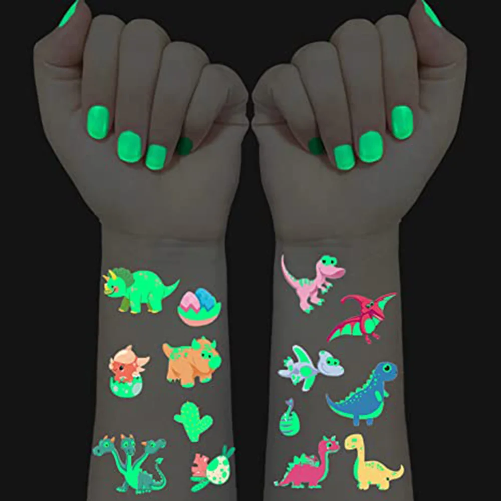 

12Pcs Dinosaur Temporary Tattoo Glow Kids Boys Girls Luminous Stickers Decor Party Birthday Party Supplies Goodie Bag Stuffers