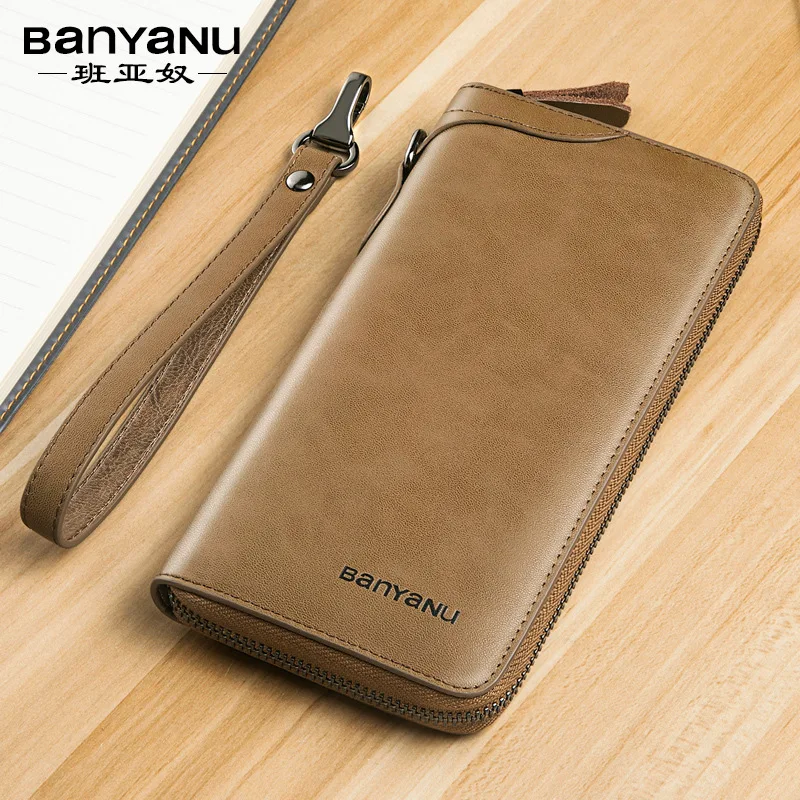 Genuine Leather Men wallet Long Vintage Bifold Men's Wallet Zipper Coin Purses Card Holders Money Clips Handbags