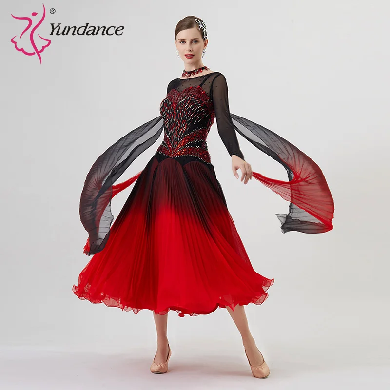 B-2295 New Women Modern Dance Rhinestone Color Diversity Dress Ballroom National Standard Waltz Competition Performance