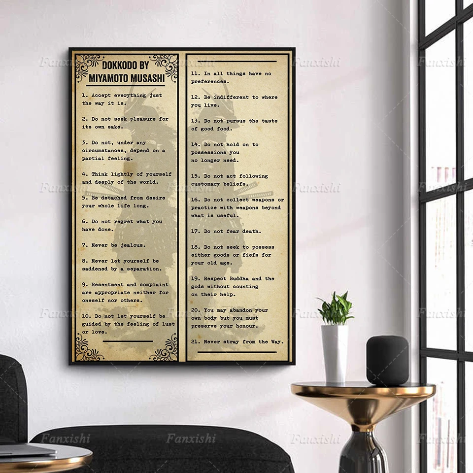 

Home Decor By Miyamoto Musashi Philosophy Quotes Rules Samurai Japanese Motivational Vintage Nordic Wall Art Print Canvas Poster