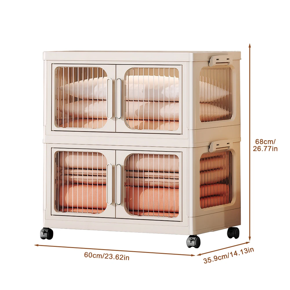 صندوق تخزين قابل للطي مكون من طبقتين مع باب شفاف سهل التجميع لتنظيم الملابس/الكتب ألعاب منظم تخزين منزلي مضاد للانزلاق #6