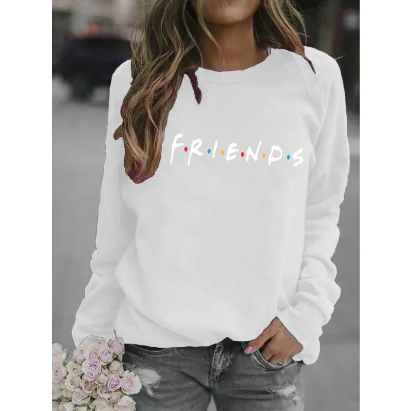 Women's Friends English Letters Round Neck Hoodie Sweatshirt  Tops  Streetwear Women  Sweatshirts  Aesthetic  Sweatshirt Hoodie