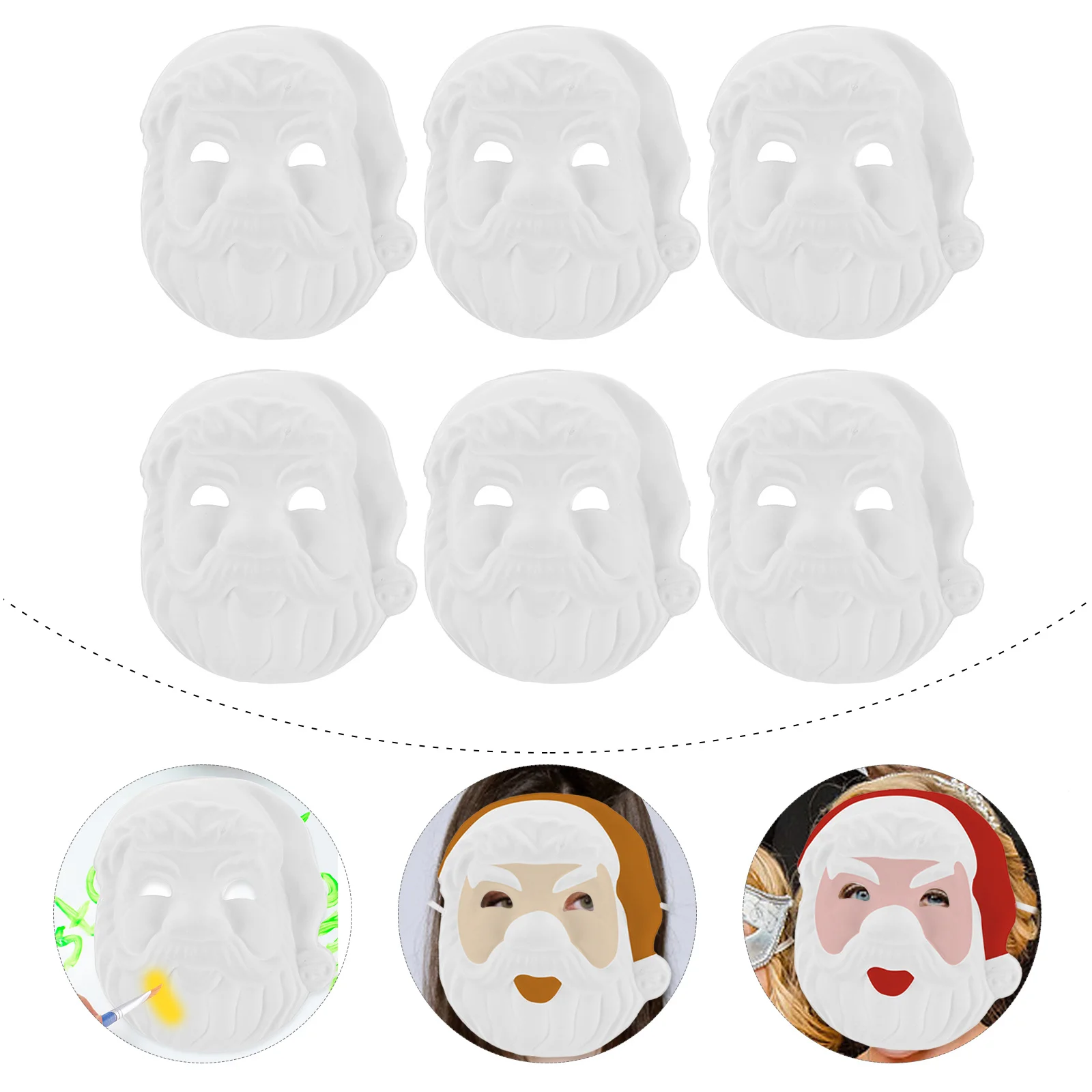 

6Pcs DIY Unpainted Santa Claus Masks Light Comfortable Pulp Material for Christmas Birthday Masquerade Event
