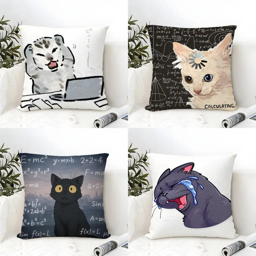 Funny Cat Thinking Network Pattern Pillow Case Cotton Linen Fabric Square Zipper Pillowcase Home Decorative Living Room