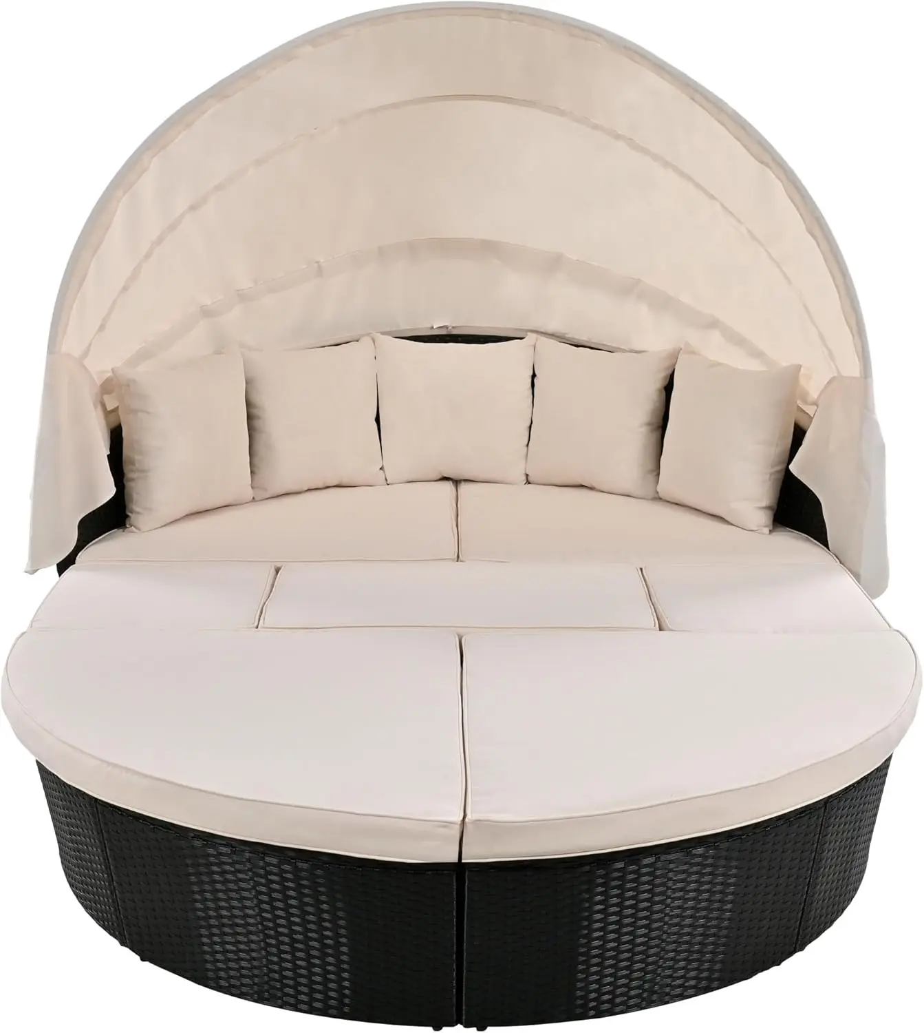 Terrasmeubilair Sets, Buiten Ligbed Terras Verstelbare Fauteuil, All-Weather Pe Rotan Wicker Ligbed Ligbed Met Gordijnen