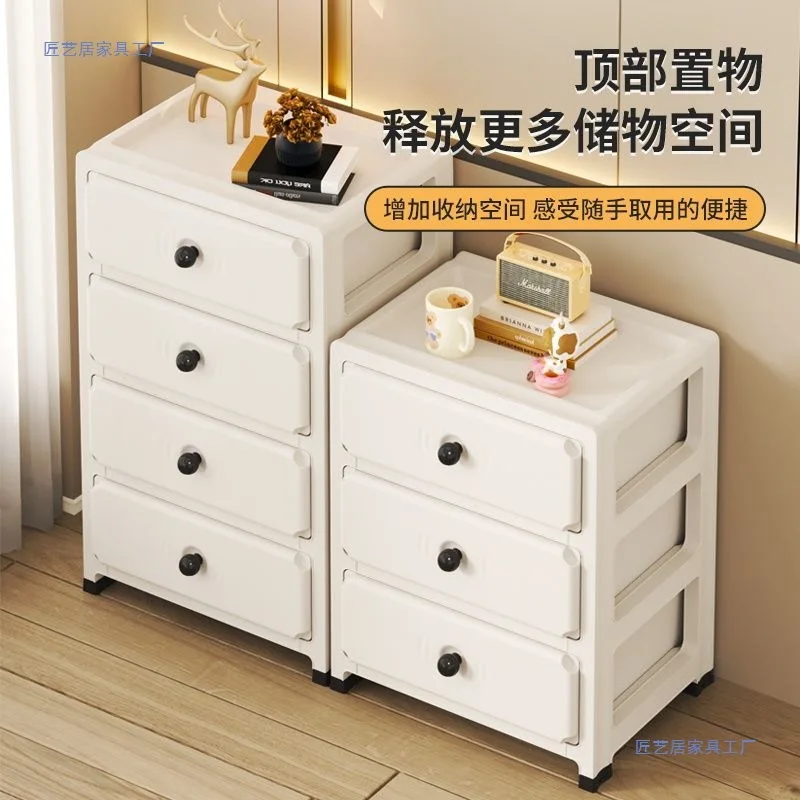 Wheeled Drawer Storage Cabinet Bedroom Cabinet Living Room Locker Snack Storage Bedside Table Rubber Wood Others