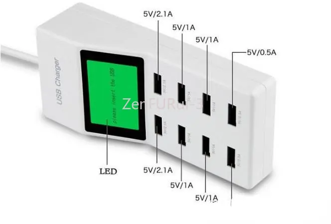 8-Port Charger Adaptor High Speed Home Wall with Lcd Screen Display Usb Power Socket Station for Mobile Phone Tablet Llfa Ac To